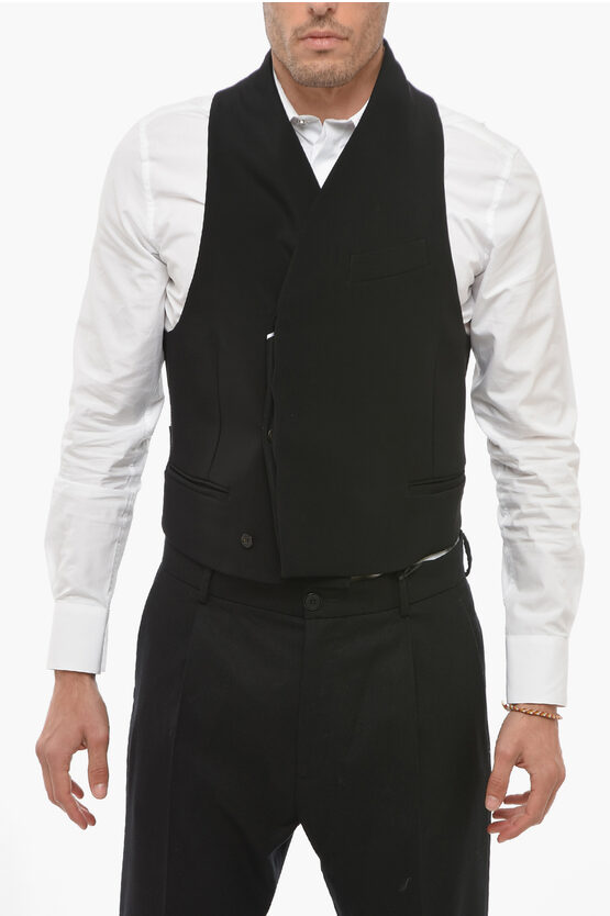 Ferragamo Double-breasted Vest With Martingale In Black