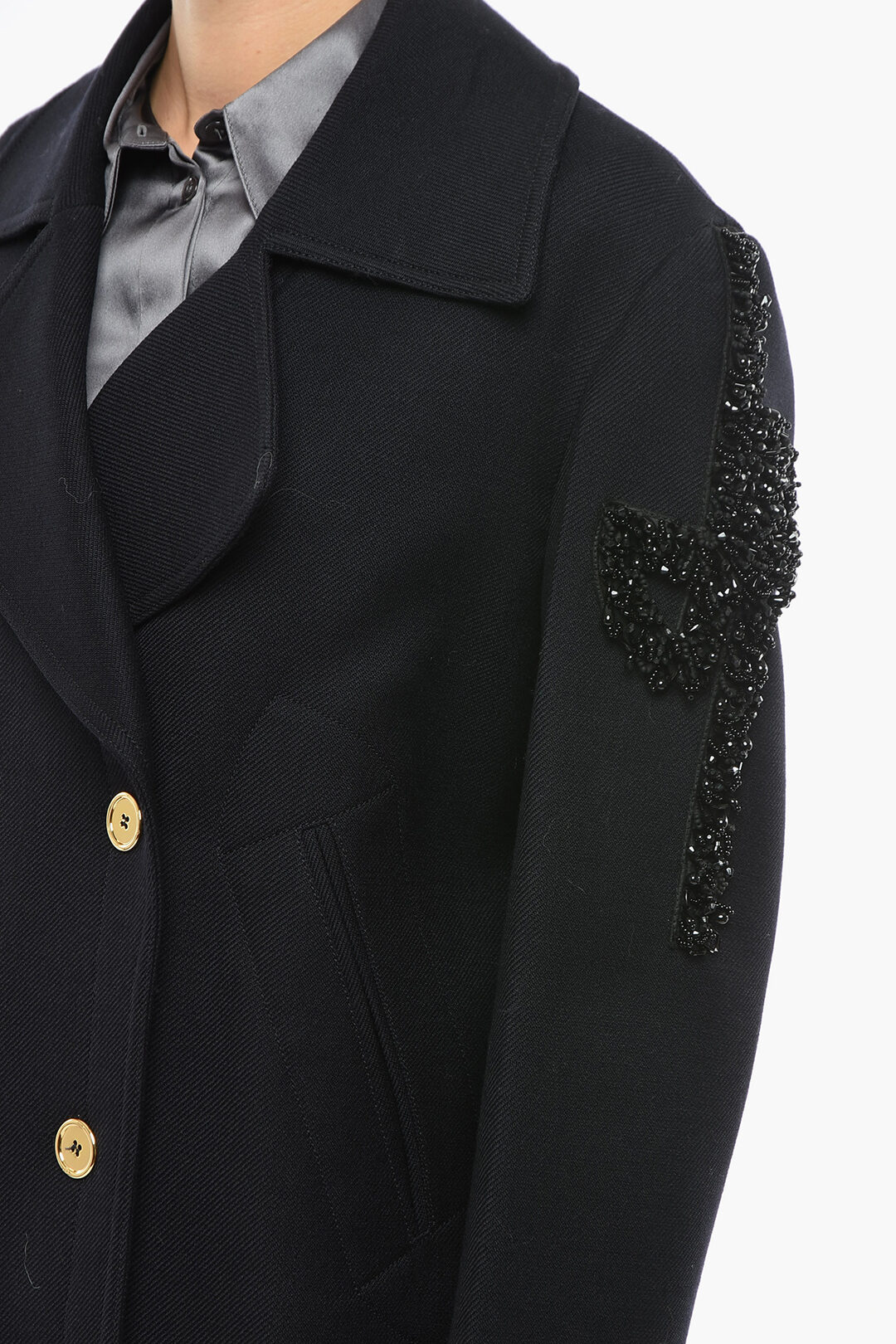【PATOU】logo-embroidered double-breasted virgin wool コート Patou | Oversized wool peacoat with embroidered logo
