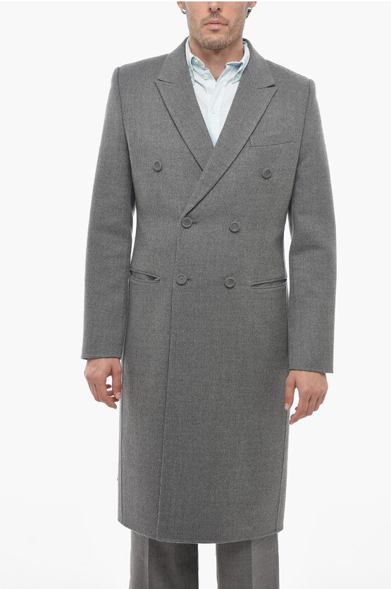 Dior Double-breasted Virgin Wool Coat With Flush Pockets In Gray