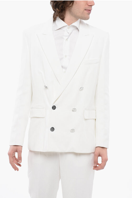 Balmain Double-breasted Viscose Blazer With Logoed Buttons In White