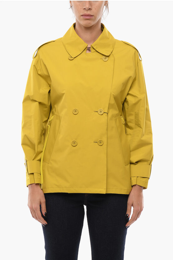 Rotate Birger Christensen Double-breasted Windbreaker With Side Zips In Yellow