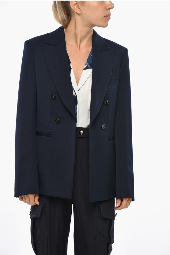 Bottega Veneta Double-breasted Wool Blazer With Flush Pockets In Blue