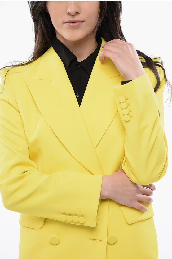 Double-breasted Wool Blazer with Peak Lapel and Covered Buttons