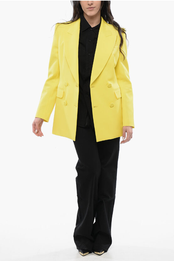 Double-breasted Wool Blazer with Peak Lapel and Covered Buttons