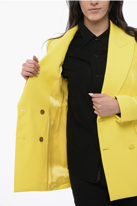 Double-breasted Wool Blazer with Peak Lapel and Covered Buttons