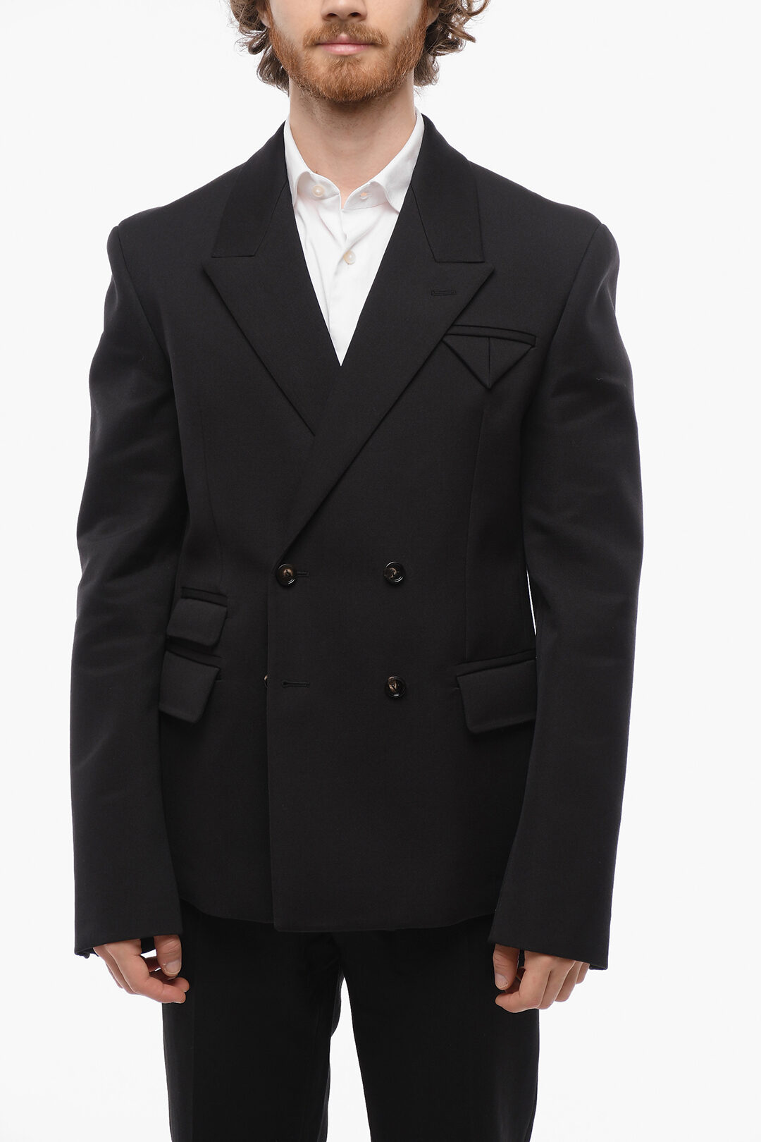Bottega Veneta Double-breasted Wool Blazer with Peak Lapel