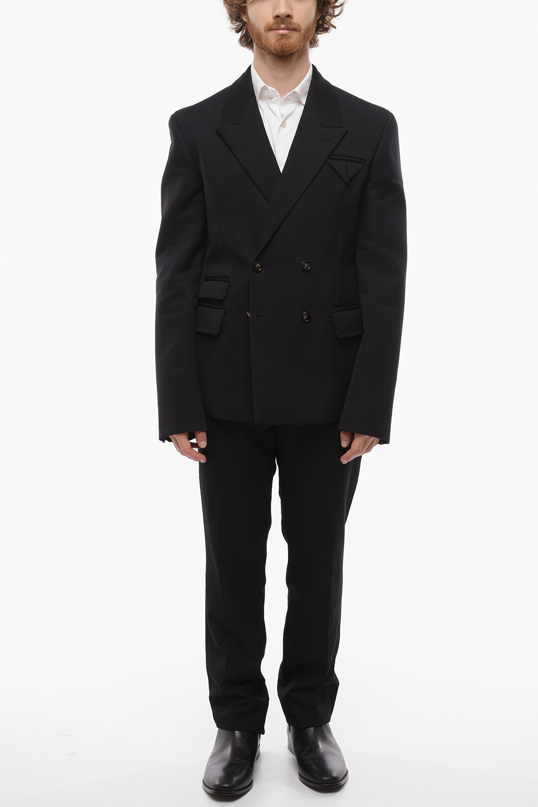 Bottega Veneta Double-breasted Wool Blazer with Peak Lapel Bottega Veneta Double-breasted Wool Blazer with Peak Lapel