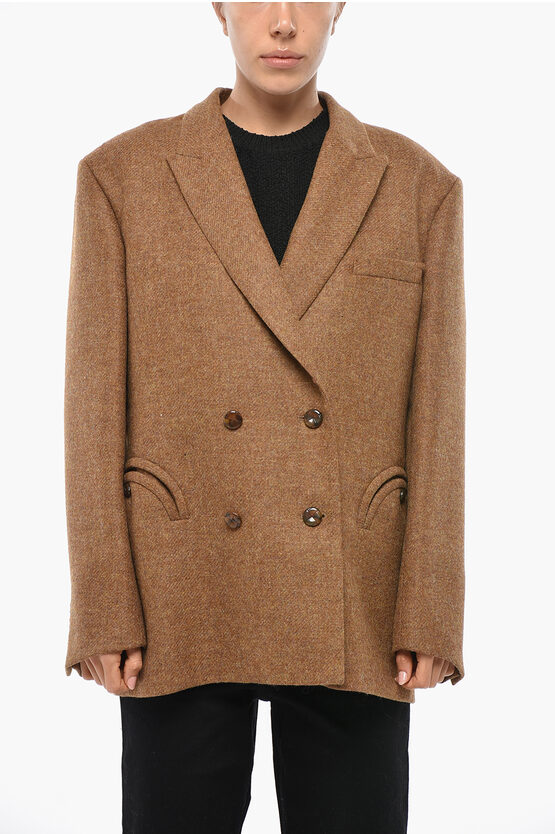 Blazé Milano Double-breasted Wool Blazer With Peak Lapel In Brown