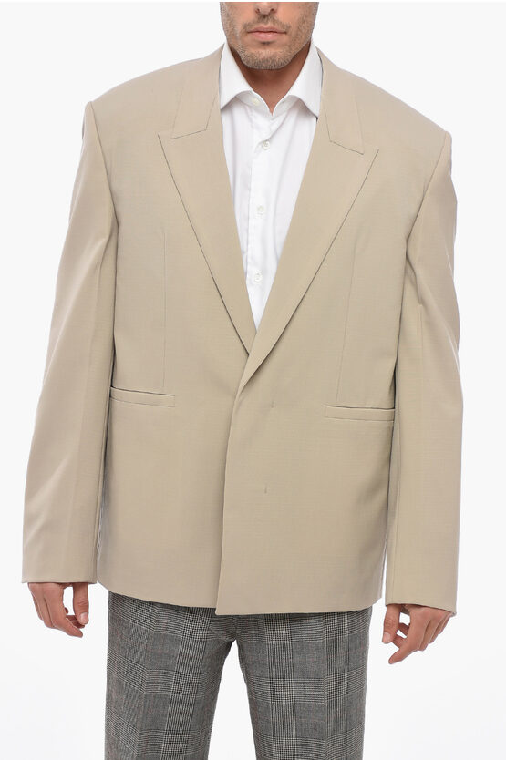 Givenchy Double-breasted Wool Blend Blazer With Hidden Button In Neutral