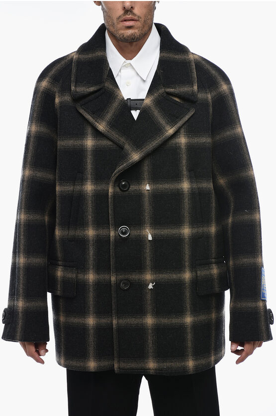 Shop Maison Margiela Double-brest Pendleton Coat With Tartan Motif