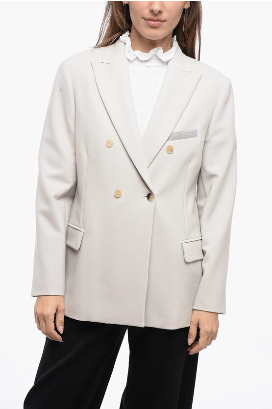 Shop Fabiana Filippi Double-brested Blazer With Shimmer Breast Pocket