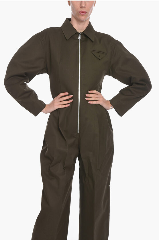 Bottega Veneta Double-cotton Zip-up Jumpsuit with Pleats