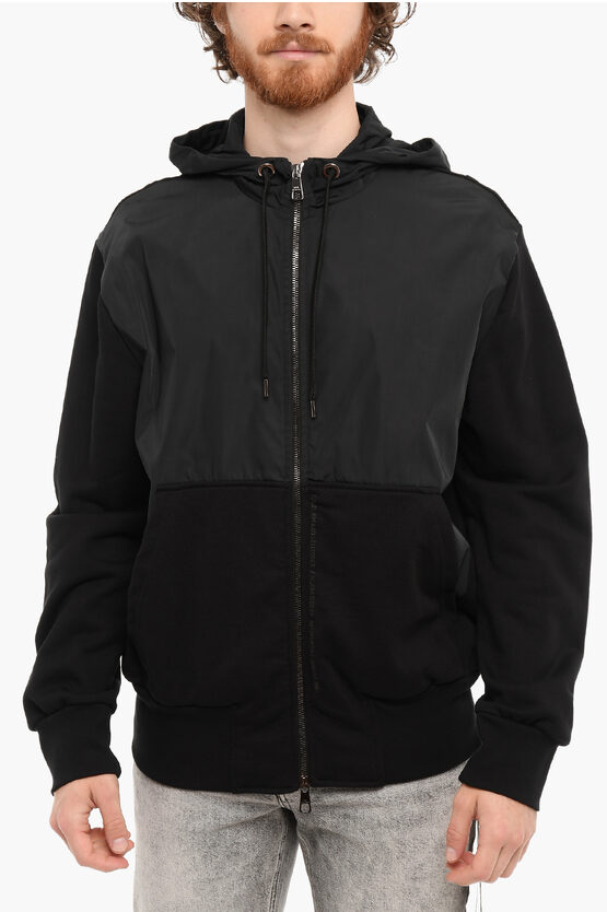 Neil Barrett Double Fabric Slim Fit Hybrid Hoodie With 2 Pockets In Black