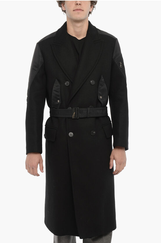 Neil Barrett Double Fabric Slim Fit Hybrid Trench With Belt In Black