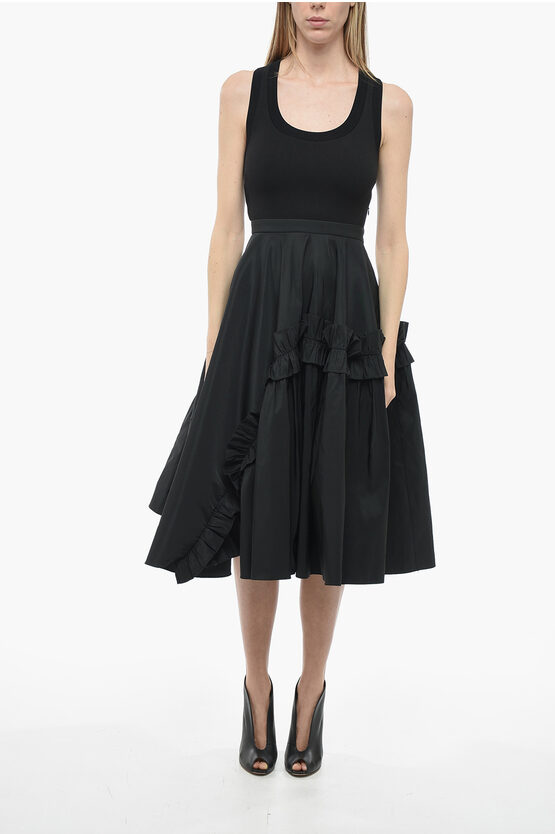Alexander Mcqueen Double Layer Dress With Scallop Skirt In Black
