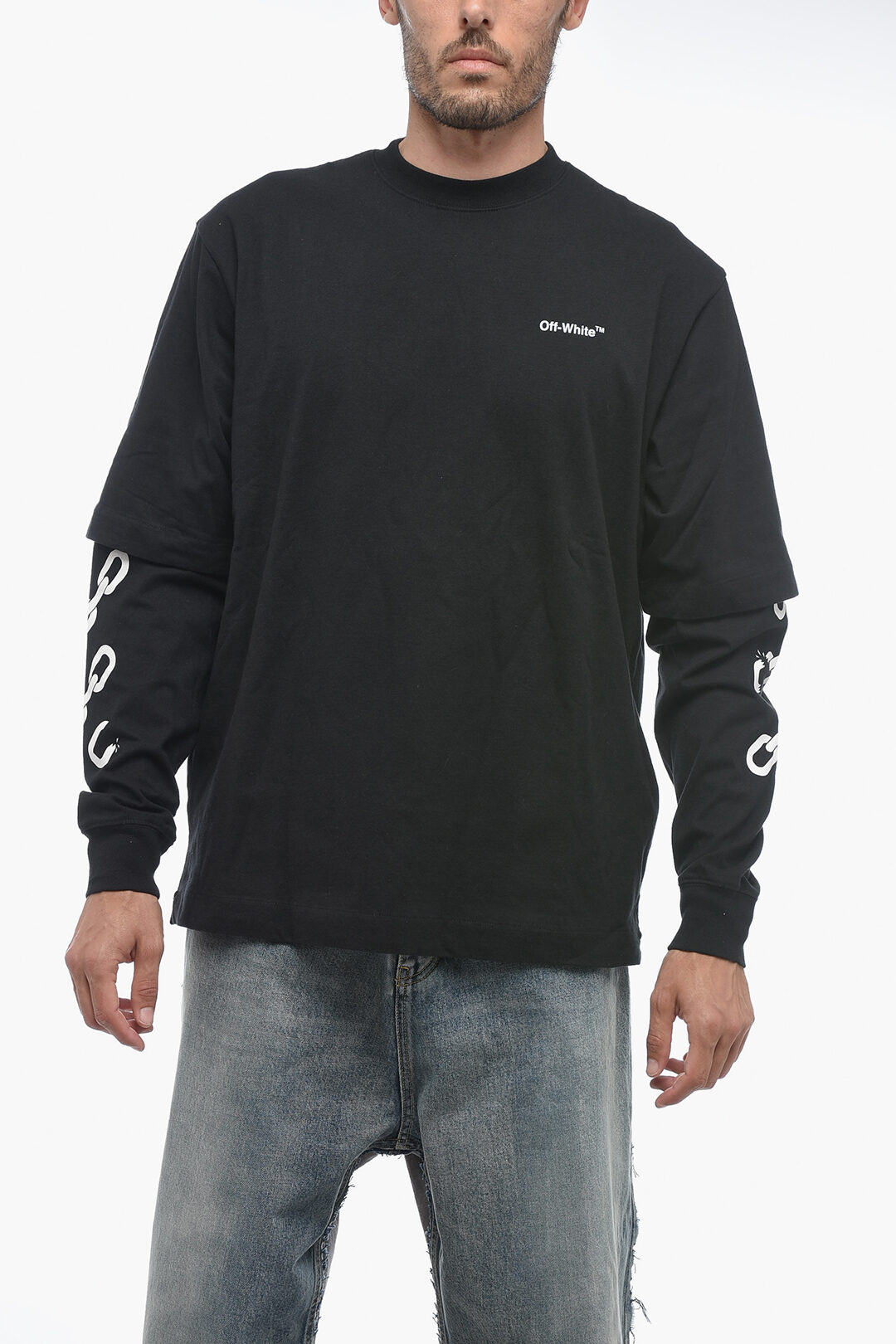 Off-White Double Layer Printed CHAIN Long Sleeved T-shirt