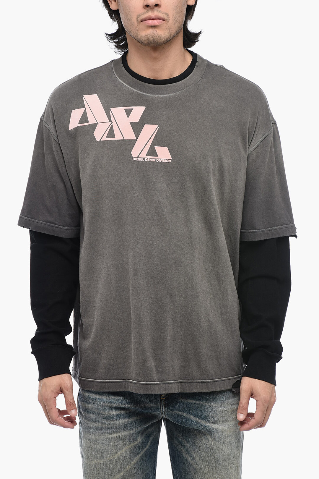 Diesel Double Layer T-WASY T-Shirt with Distressed Effect Diesel Double Layer T-WASY T-Shirt with Distressed Effect