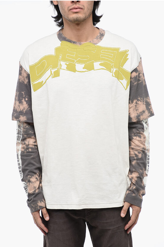 Shop Diesel Double Layer T-wesher T-shirt With Tie-dye Effect