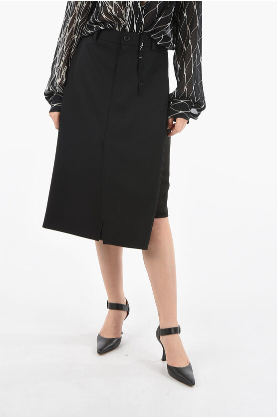 Balenciaga Double Layered Asymmetrical Pencil Skirt In Black