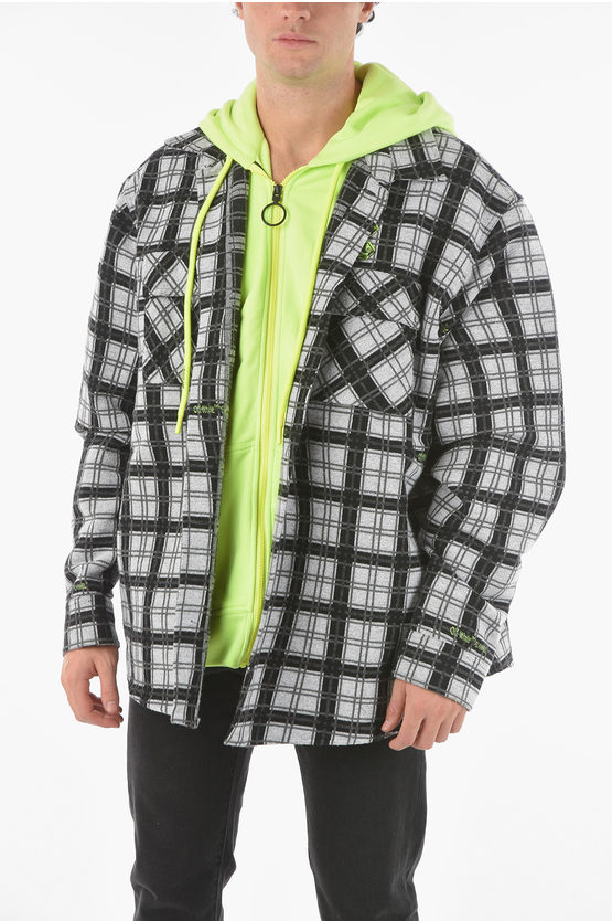 Shop Off-white Double-layered Hooded Overshirt With Zip And Button Fastenin