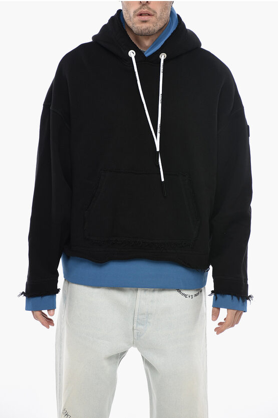 Palm Angels Double-layered Hoodie Sweatshirt With Fringed Detail In Black