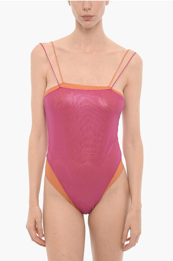 Shop Oseree Double Layered Metallic One Piece Swimsuit