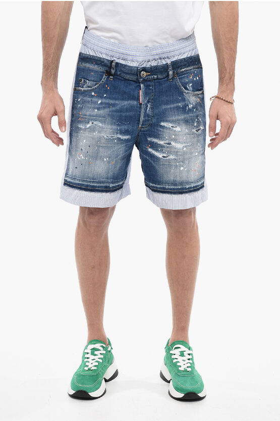 Dsquared2 Double-layered Shorts With Balanced Stripe Motif In Blue