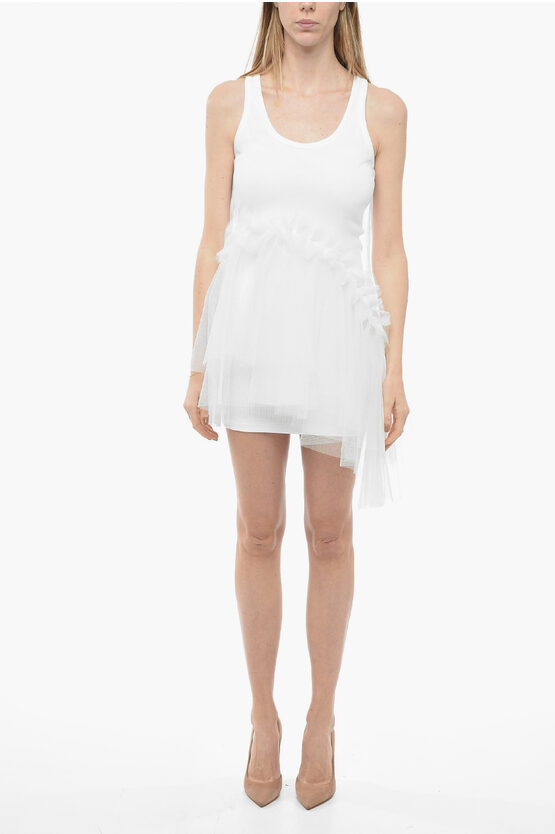 Shop Msgm Double-layered Tank Dress With Tulle Bottom