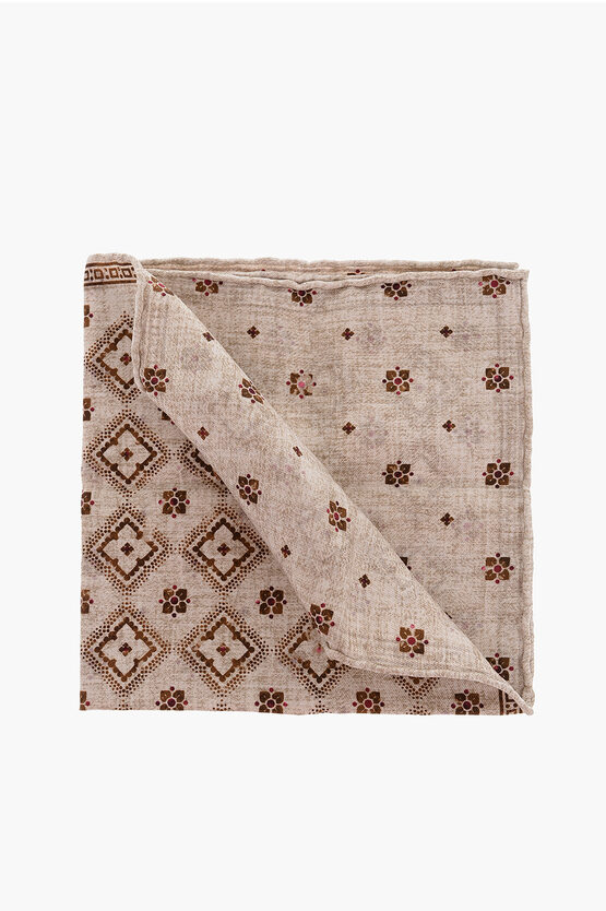 Brunello Cucinelli Double-patterned Silk And Cotton Handkerchief In Neutral