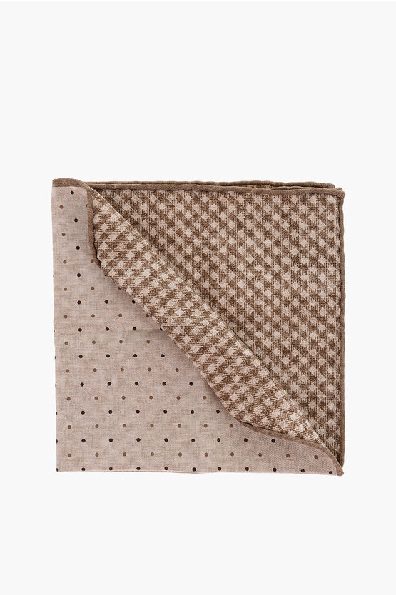 Brunello Cucinelli Double-patterned Silk And Cotton Pocket Square In Brown