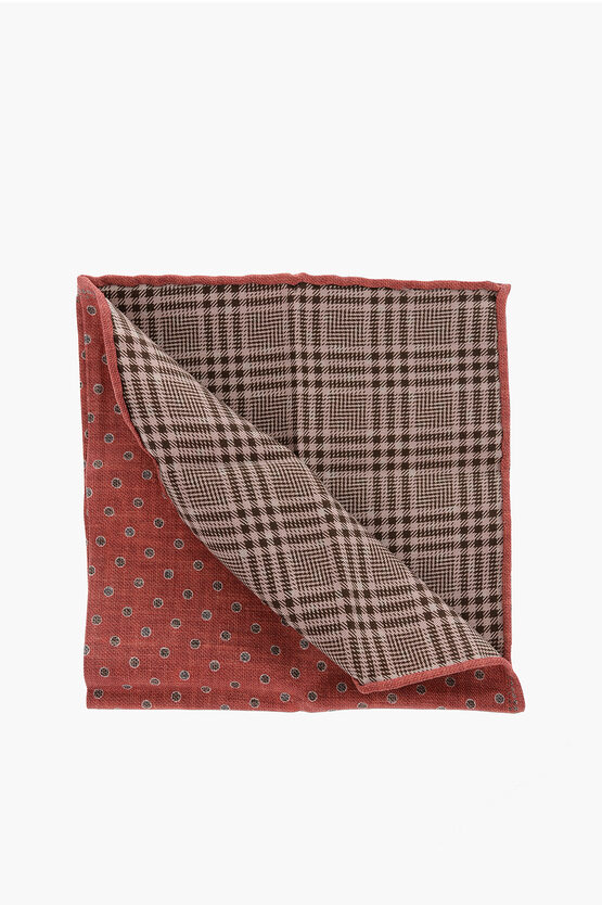 Brunello Cucinelli Double-patterned Silk And Cotton Pocket Square In Red