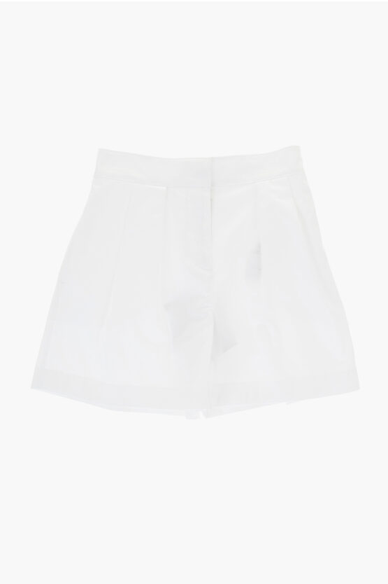 Burberry Equestrian Knight-embroidered Pleated Cotton Shorts In White