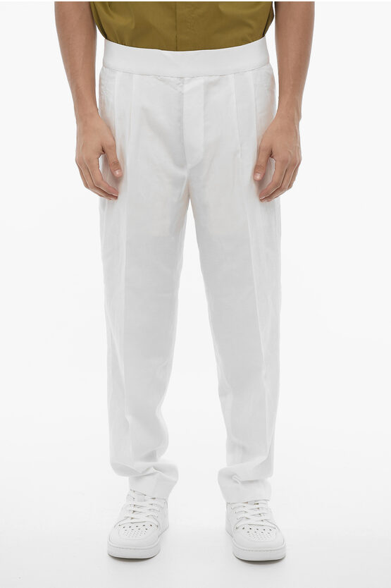 Shop Neil Barrett Double-pleat Slim Fit Pants With Elastic Waistband