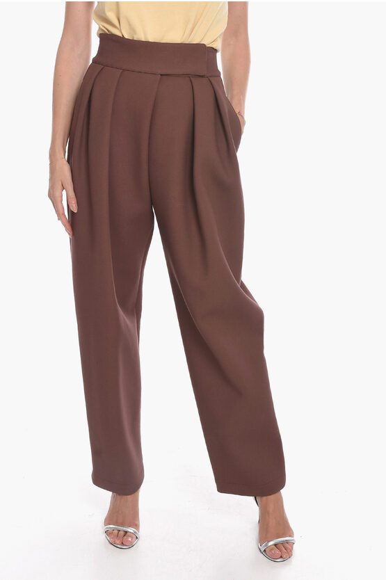 Ambush Double-pleated Baggy Pants With High Waist In Brown