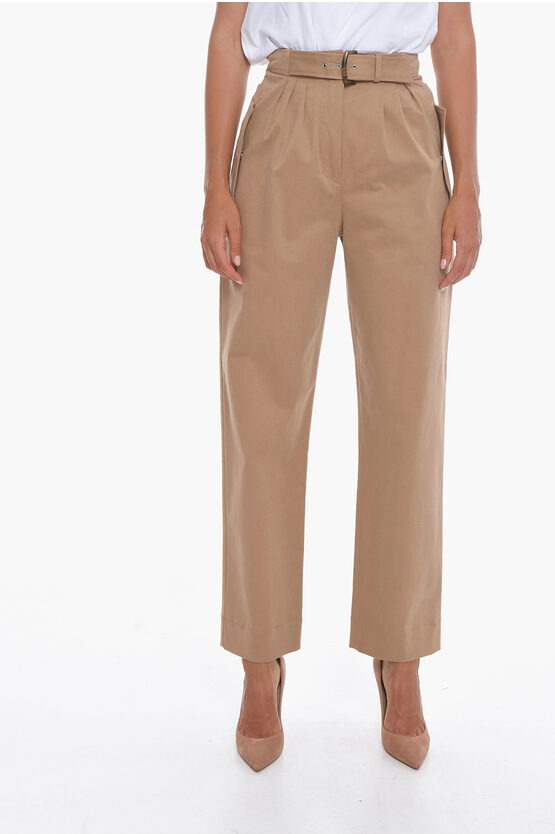 Alberta Ferretti Double-pleated Belted Pants In Brown