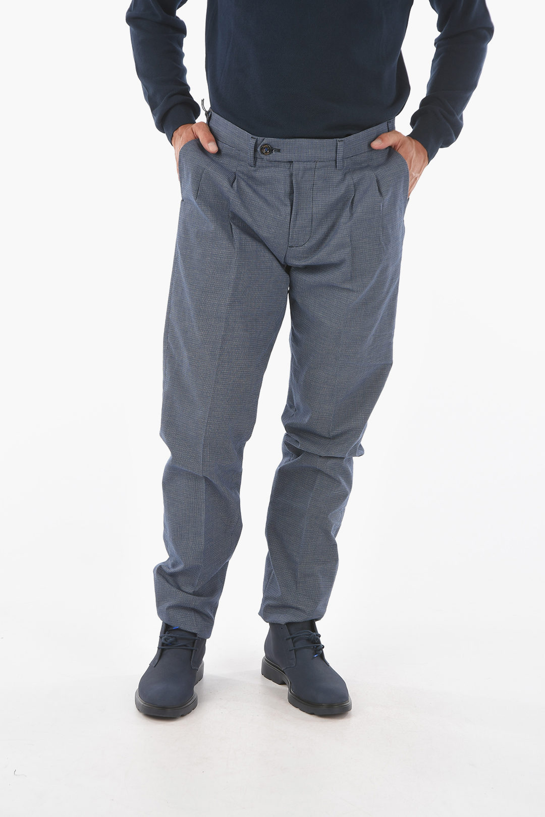 Double-pleated BRERA2P Geometric Micropatterned Chino Pants