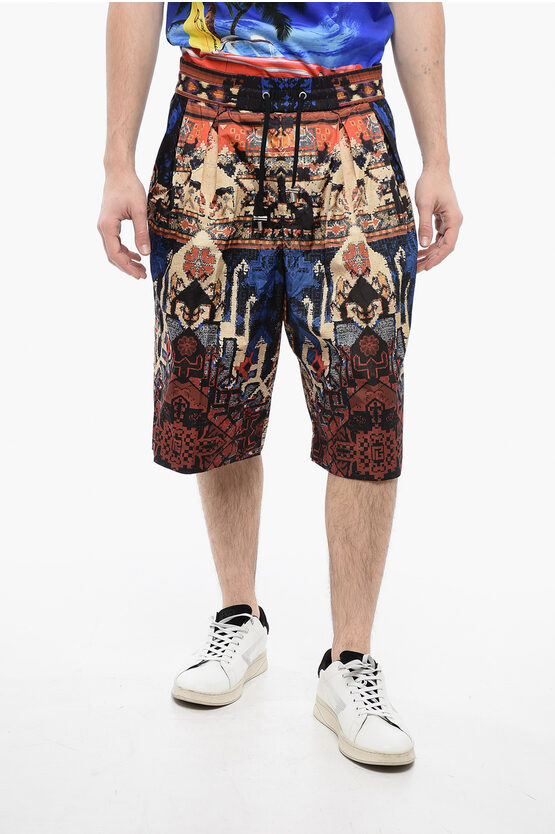 Balmain Double-pleated Carpet Nylon Shorts In Animal Print