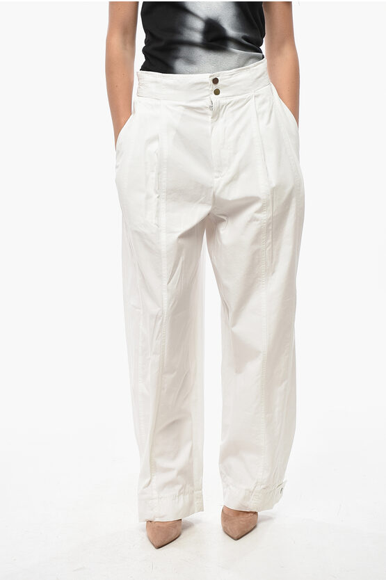 Bottega Veneta Double-pleated Cotton Blend Pants With Cuffs In White