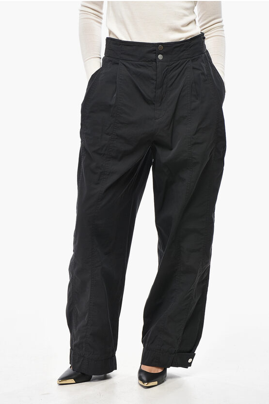 Bottega Veneta Double-pleated Cotton Blend Pants With Cuffs In Black