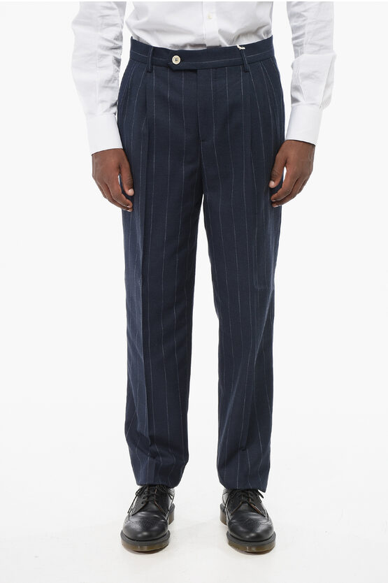 Brunello Cucinelli Double-pleated Cotton Blend Pants With Pinstriped Pattern In Black