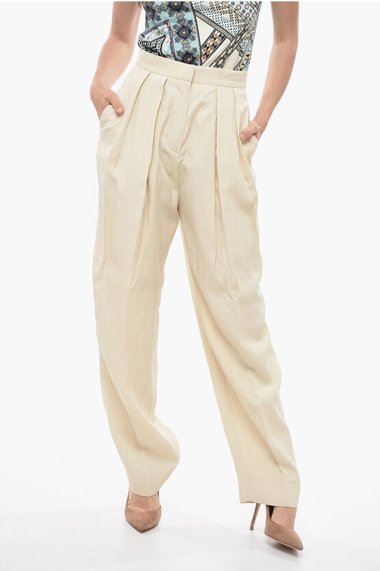 Stella Mccartney Double-pleated Flax Blend Palazzo Trousers In Neutral