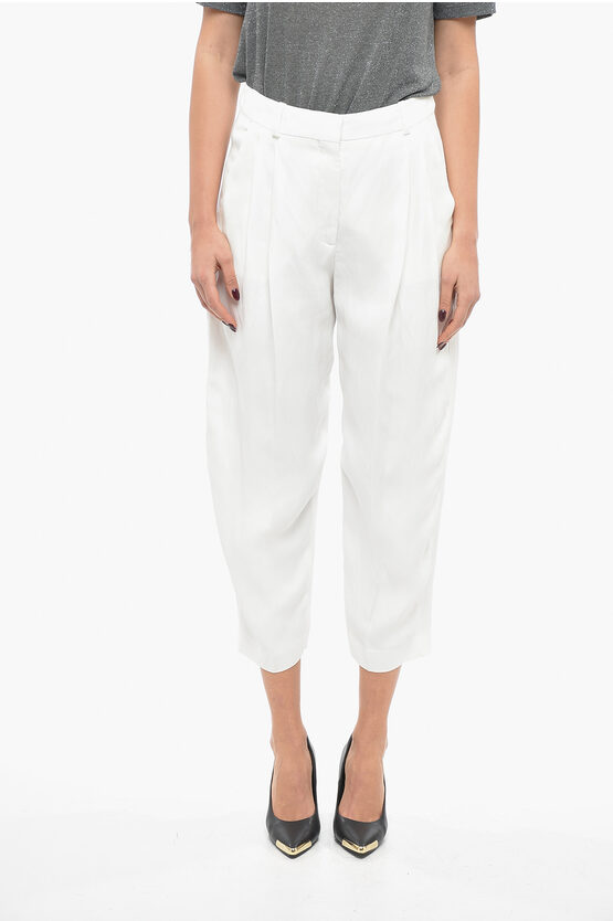 Stella Mccartney Double-pleated Flax Blend Trousers In White