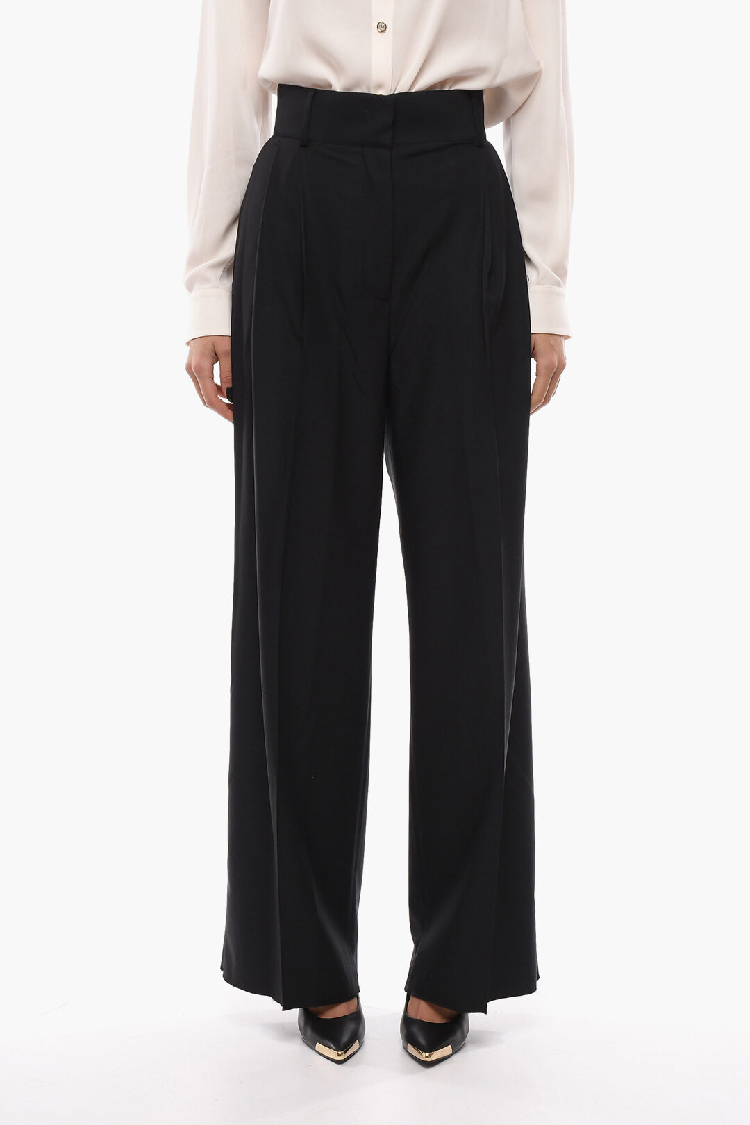 Salvatore Ferragamo Double-pleated Hemless Palazzo Pants