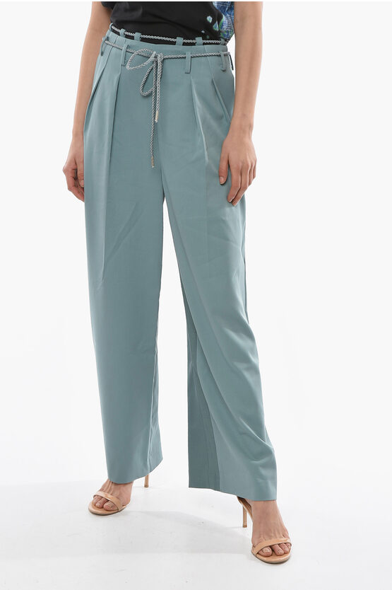 Andersson Bell Double Pleated Karen Wide Pants With Braided Pants In Blue