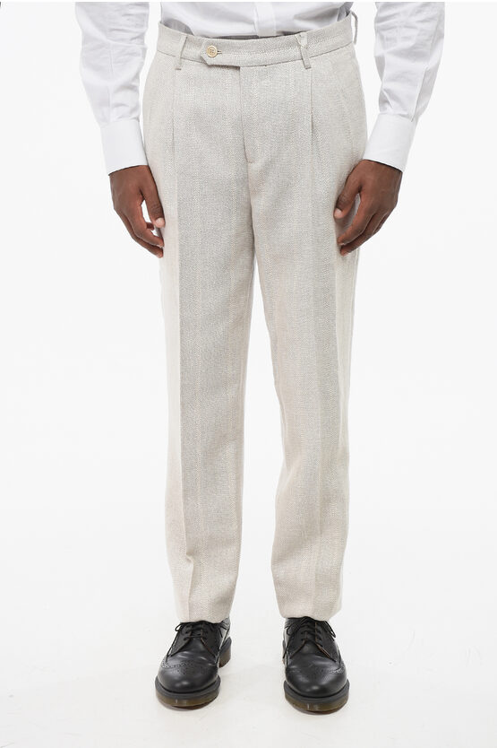 Brunello Cucinelli Double-pleated Linen Blend Pants In Neutral