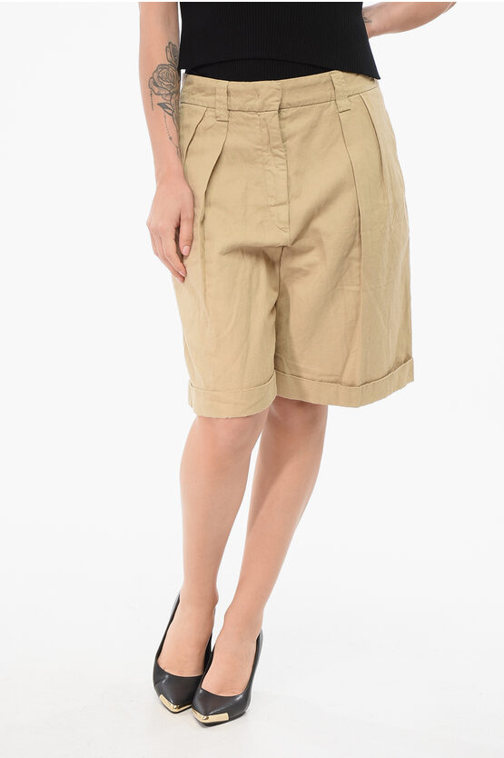 Aspesi Double-pleated Linen Blend Shorts