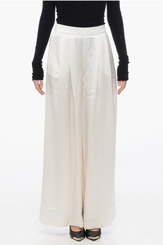 Shop Fabiana Filippi Double-pleated Palazzo Pants With Satin Effect