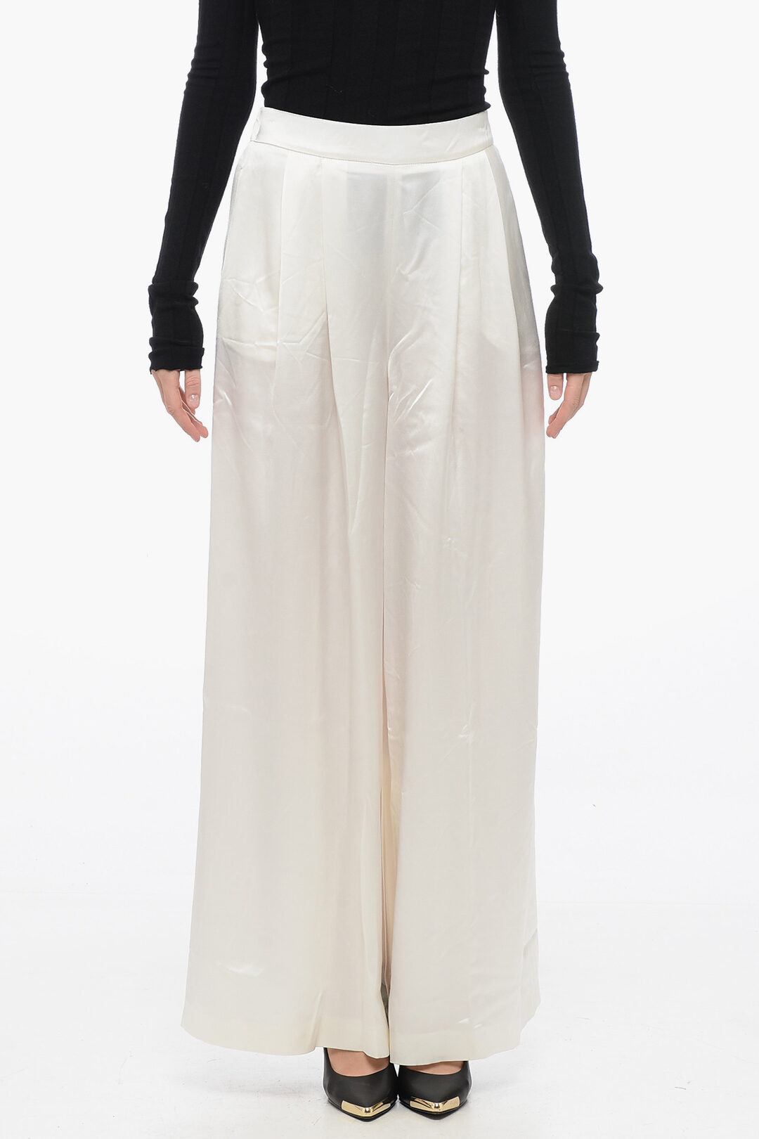 Fabiana Filippi Double-pleated Palazzo Pants with Satin