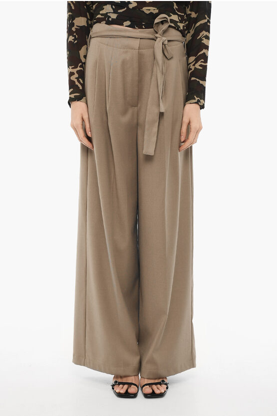 Shop Semicouture Double Pleated Patty Palazzo Pants With Belt