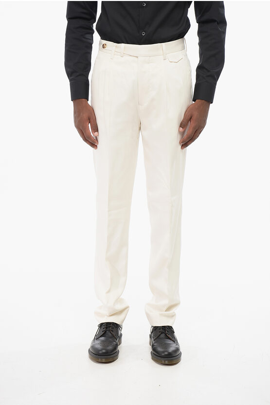 Brunello Cucinelli Double-pleated Pure Silk Pants In Neutral